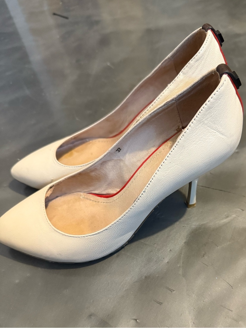 Rudsak- Classic Women's Cream Pointed-Toe Pumps with Subtle Red Accent
